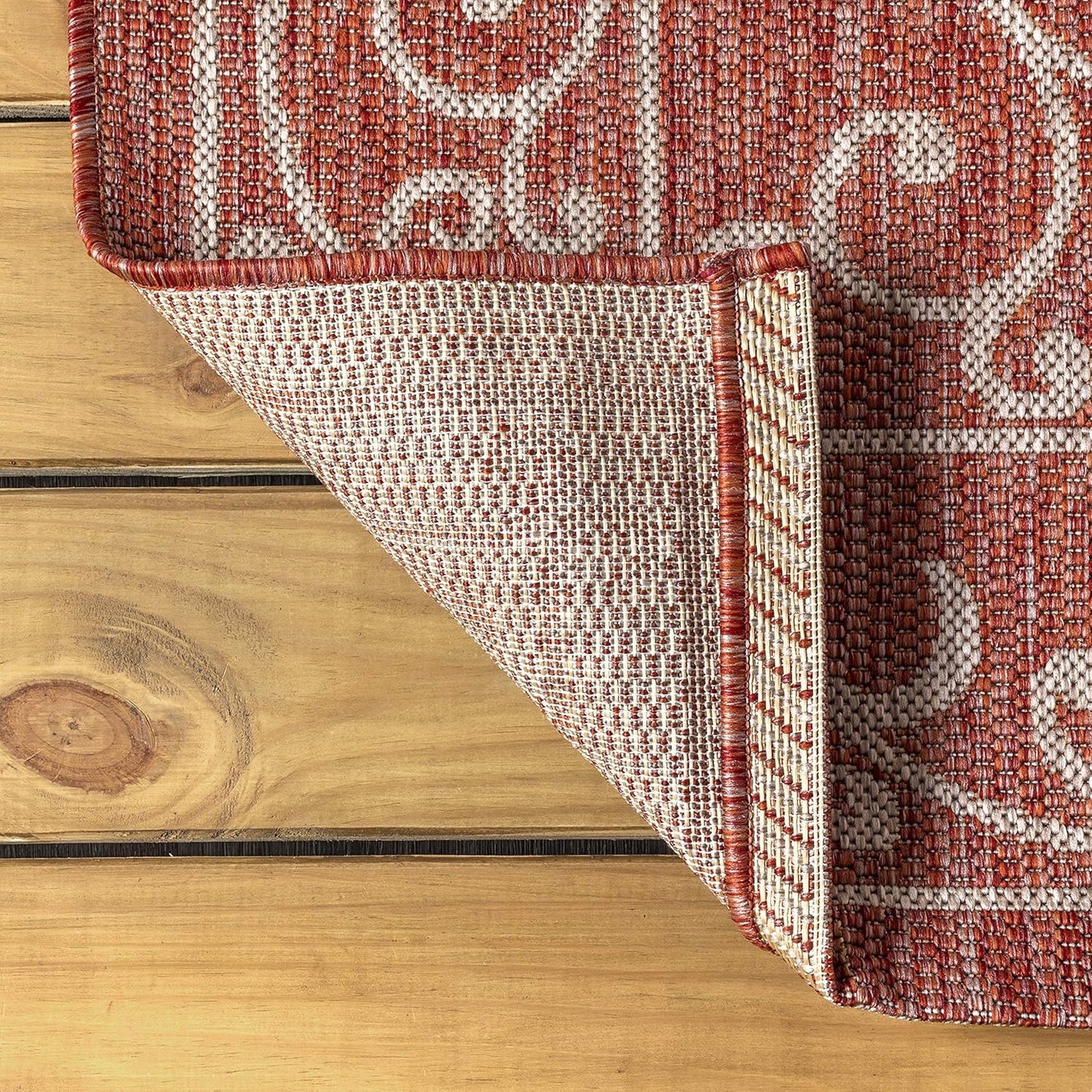 JONATHAN Y SMB106B-4R Charleston Vintage Filigree Textured Weave Red/Beige 4' Round Indoor/Outdoor Area Rug, Pet Friendly, Non-Shedding, Stain Resistant, Easy-Cleaning for Backyard, Patio, Porch