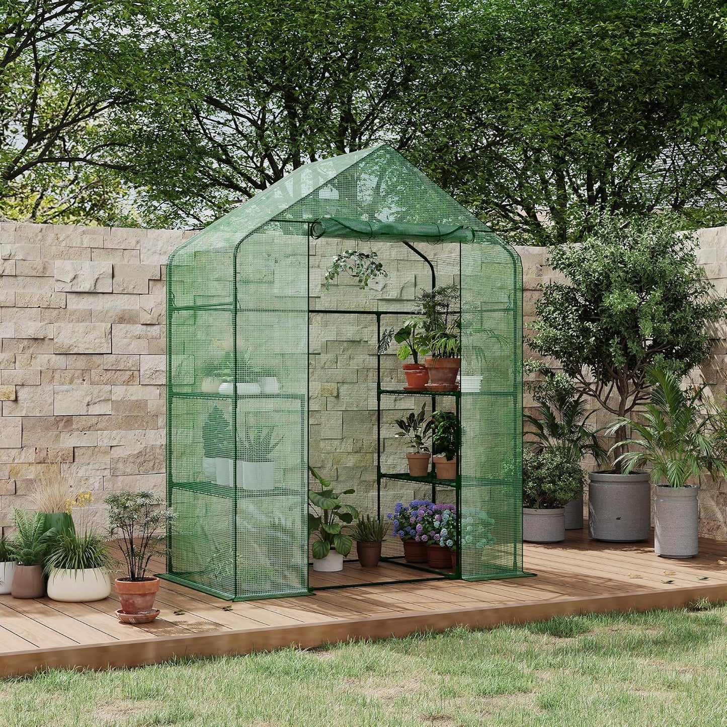 Greenhouse, 57 x 29 x 76'' Greenhouses for Outdoors, Durable Green House Kit with Window, Thicken PE Cover, 3 Tiers 12 Shelves, Portalbe Walk in Green Houses for Indoor Backyard Outside