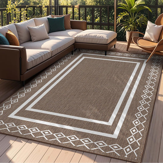 Outdoor Patio Rug, Outside Rectangular Carpet, Moroccan Geometric Rugs, Washable Large Indoor Outdoor Rug Mats for RV, Picnic, Backyard, Deck, Balcony, Porch, Beach 5'x8'