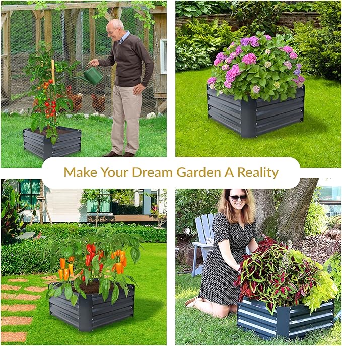 Sunnydaze 11.75" H Raised Metal Garden Bed - Galvanized Raised Garden Bed Outdoor for Vegetables and Flowers - Dark Gray - Square