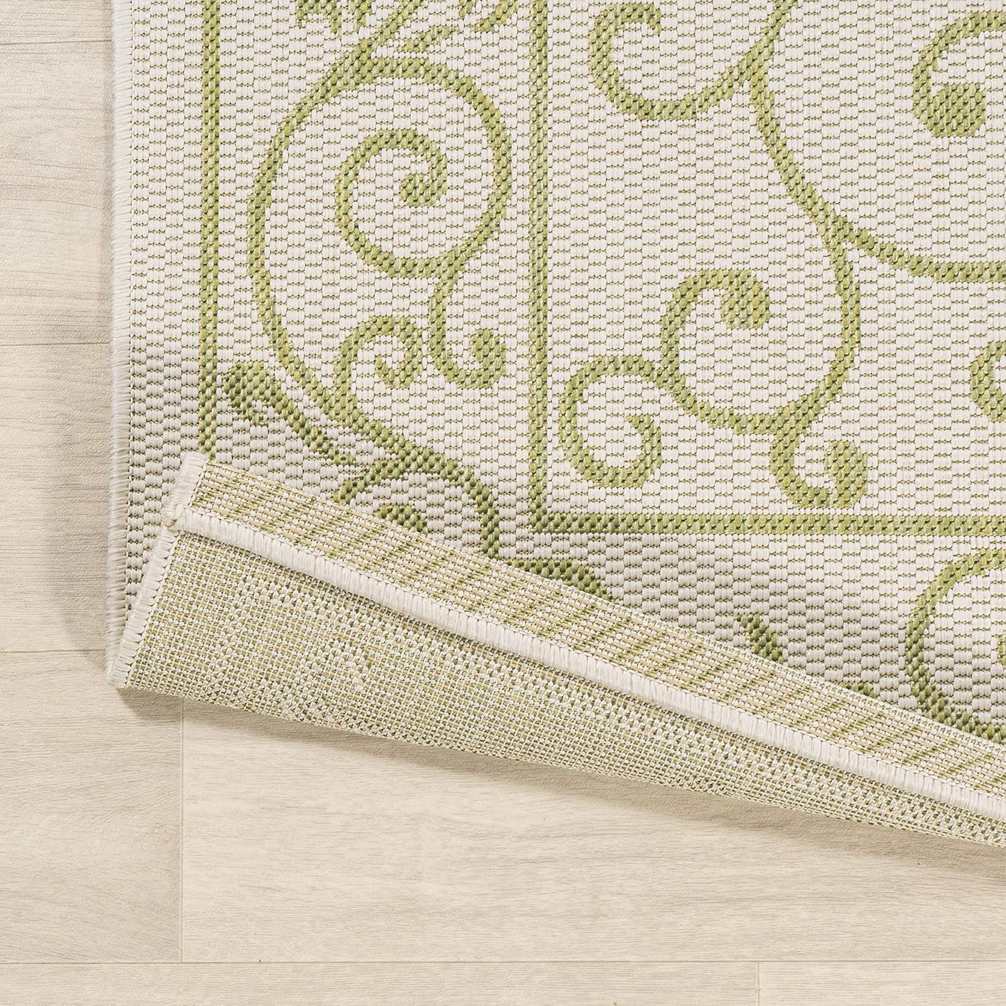 JONATHAN Y SMB106I-8 Charleston Vintage Filigree Textured Weave Indoor Outdoor Area Rug, Bohemian Coastal Traditional Easy Cleaning,Bedroom,Kitchen,Backyard,Patio,Non Shedding, 8 X 10, Cream/Green