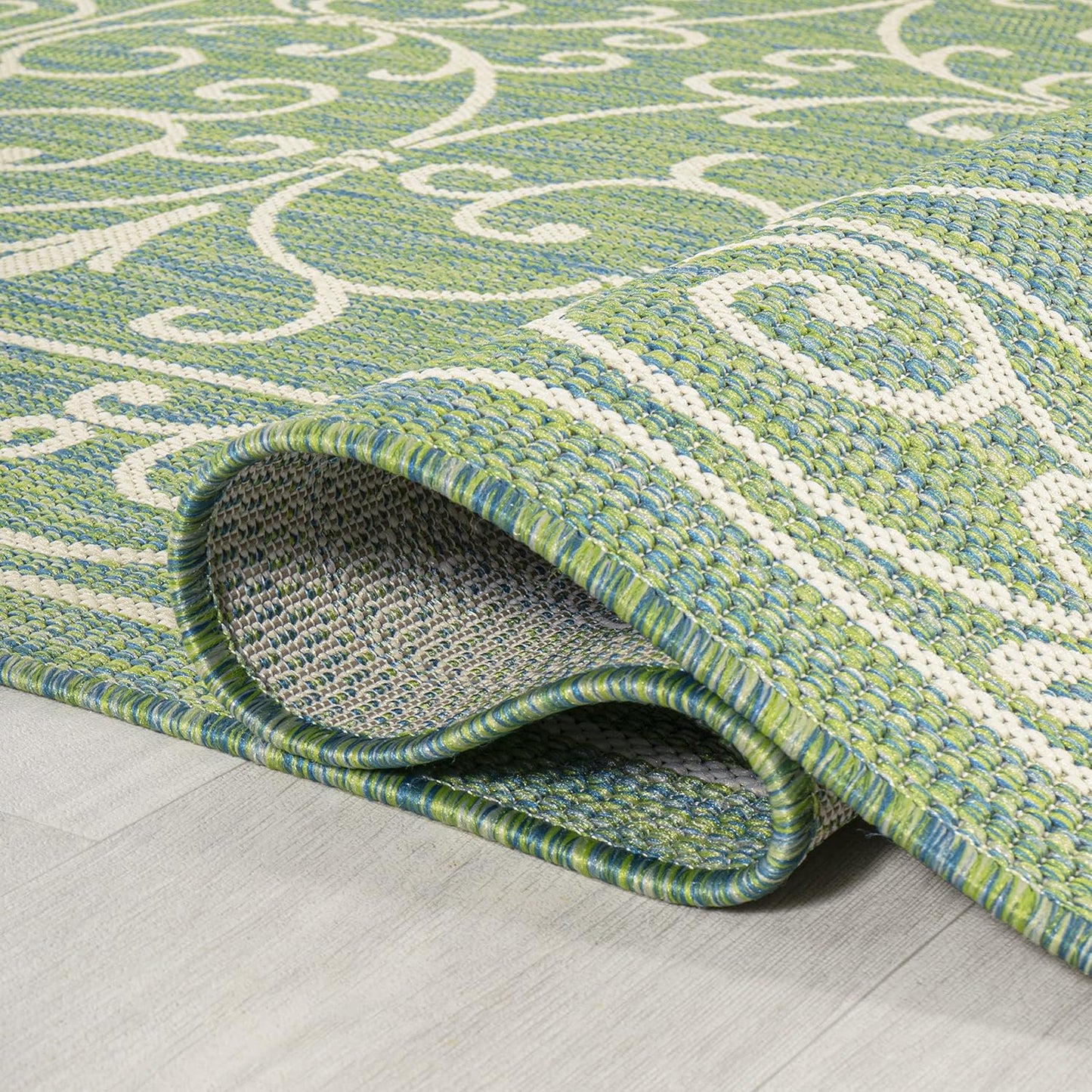 JONATHAN Y SMB106K-8 Charleston Vintage Filigree Textured Weave Indoor Outdoor Area Rug, Classic Traditional Easy-Cleaning,Bedroom,Kitchen,Backyard,Patio,Non Shedding, 8 X 10, Green/Ivory