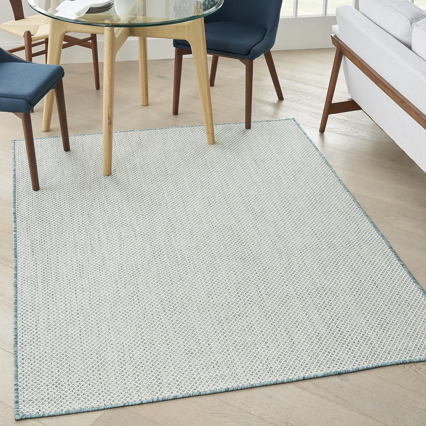 Nourison Home Courtyard 48" x 72" Fabric Indoor/Outdoor Rug in Ivory Aqua