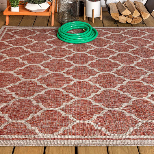Eyely BMS109C-6 Santa Monica Trebol Moroccan Trellis Textured Weave, Pet Friendly, Non-Shedding, Stain Resistant, Easy-Cleaning, Red/Beige, 6 ft. x 9 ft., Indoor/Outdoor, Area Rug