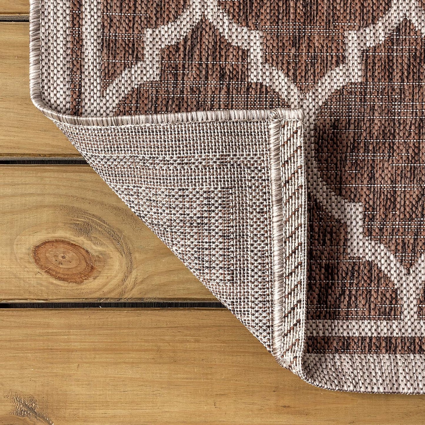 Eyely BMS109B-220 Santa Monica Trebol Moroccan Trellis Textured Weave, Pet Friendly, Non-Shedding, Stain Resistant, Easy-Cleaning, Espresso/Taupe, 2 ft. x 20 ft., Indoor/Outdoor, Runner Rug