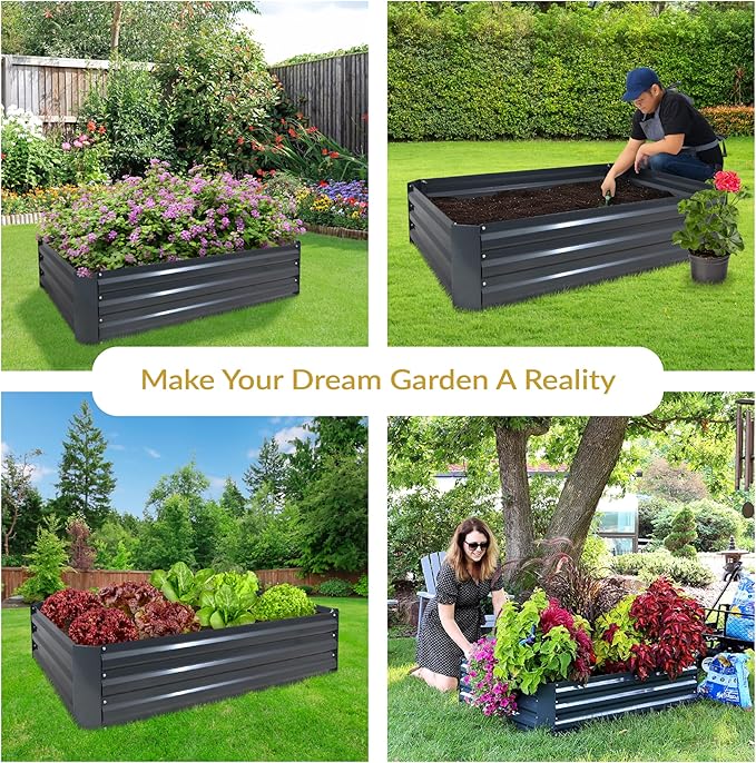 Sunnydaze 11.75" H Raised Metal Garden Bed - Galvanized Raised Garden Bed Outdoor for Vegetables and Flowers - Dark Gray - 4' x 3' Rectangle