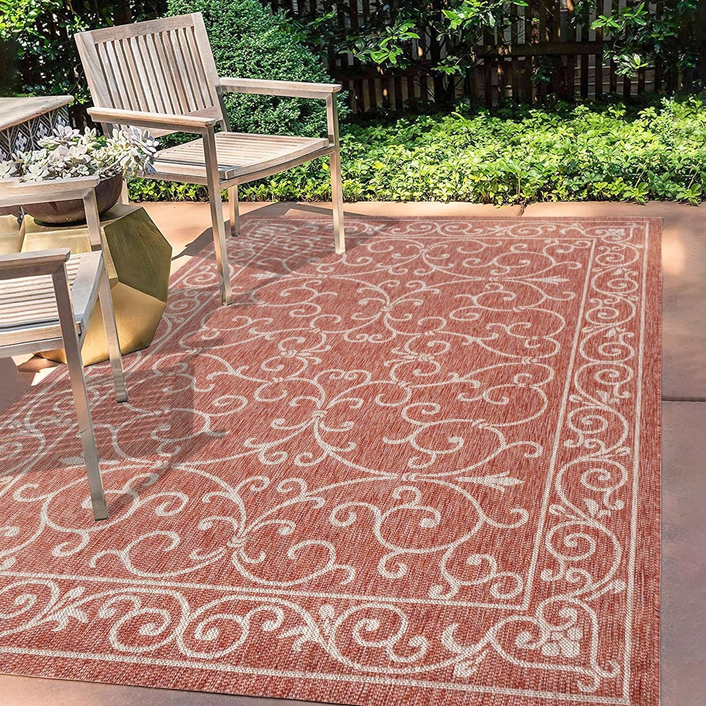 JONATHAN Y SMB106B-8 Charleston Vintage Filigree Textured Weave Indoor/Outdoor Red/Beige 8 ft. x 10 ft. Area Rug, Classic,Easy Cleaning,HighTraffic,LivingRoom,Backyard, Non Shedding