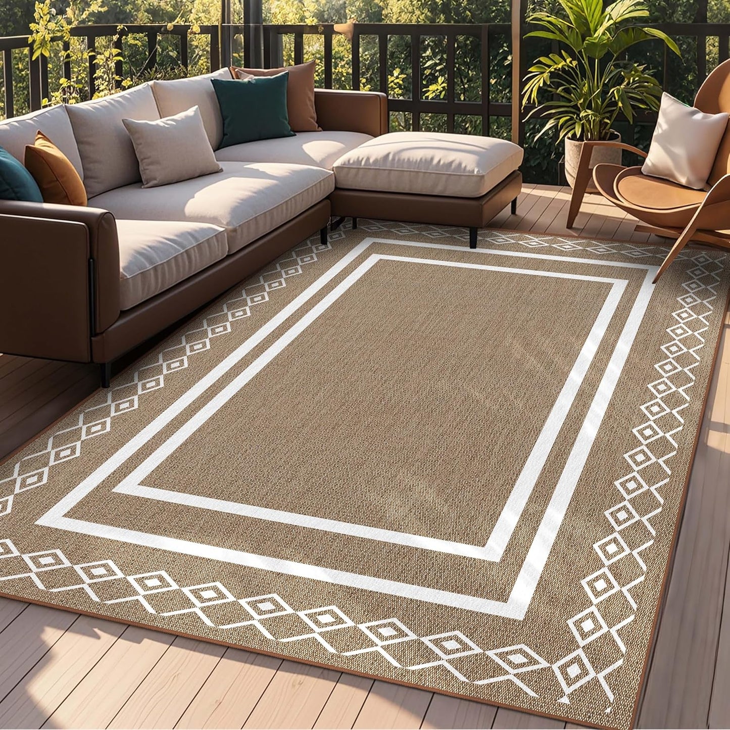 Outdoor Patio Rug, Outside Rectangular Carpet, Moroccan Geometric Rugs, Washable Large Indoor Outdoor Rug 8x10 Mats for RV, Picnic, Backyard, Deck, Balcony, Porch, Beach