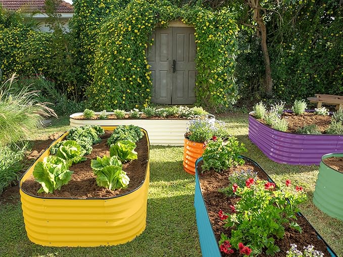 9-in-1 Galvanized Steel Raised Garden Bed // 8×2×1.5 ft Modular Planter for Gardening, Vegetables, Flowers // 18" Tall Metal Raised Garden Beds Outdoor (Yellow) // Patented Design Planter Box