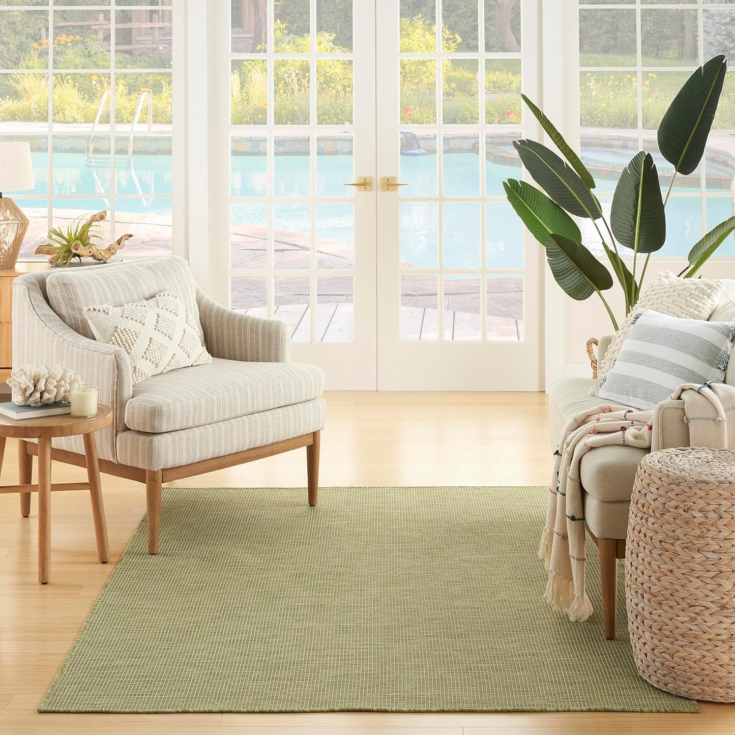 Nourison Home Positano Indoor/Outdoor Green 4' x 6' Area Rug, Easy Cleaning, Non Shedding, Bed Room, Living Room, Dining Room, Backyard, Deck, Patio (4x6)