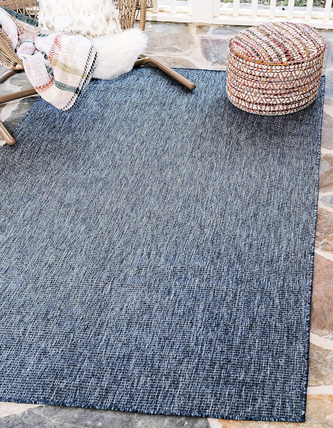 Unique Loom Collection Casual Transitional Solid Heathered Indoor/Outdoor Flatweave Area Rug (6' 1" x 9' Rectangle, Blue/Navy Blue)